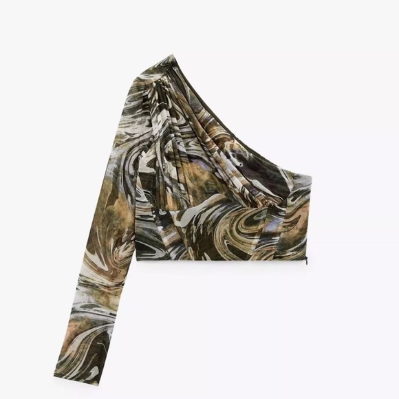 Zara Retro Asymmetrical Tulle Corset Semi Sheer Arm 1 Shoulder Crop Top - Picture 4 of 11